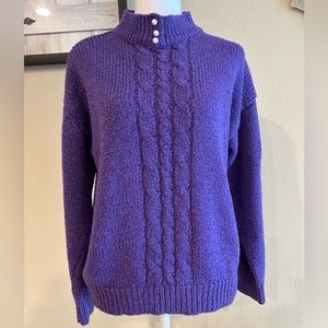 Sterling Harris Vintage 90’s Women’s Purple Sweater, Cable Knit Pearl Button - M